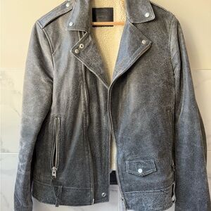 Allsaints Leather Jacket with Fleece Lining